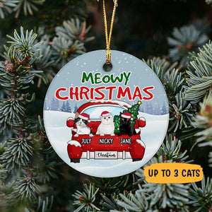 Meowy Christmas, Personalized Circle Ornaments, Custom Gift for Cat Lovers