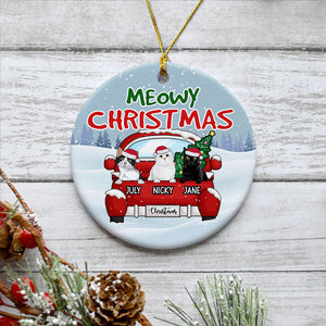 Meowy Christmas, Personalized Circle Ornaments, Custom Gift for Cat Lovers