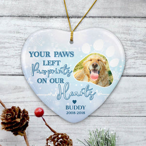 Your Paws Left Pawprints On Our Hearts, Personalized Memorial Ornaments, Custom Photo Gift, Gift for Dog Lovers, Cat Lovers