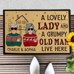 A Lovely Lady And A Grumpy Old Man Live Here, Personalized Doormat, New Home Gift