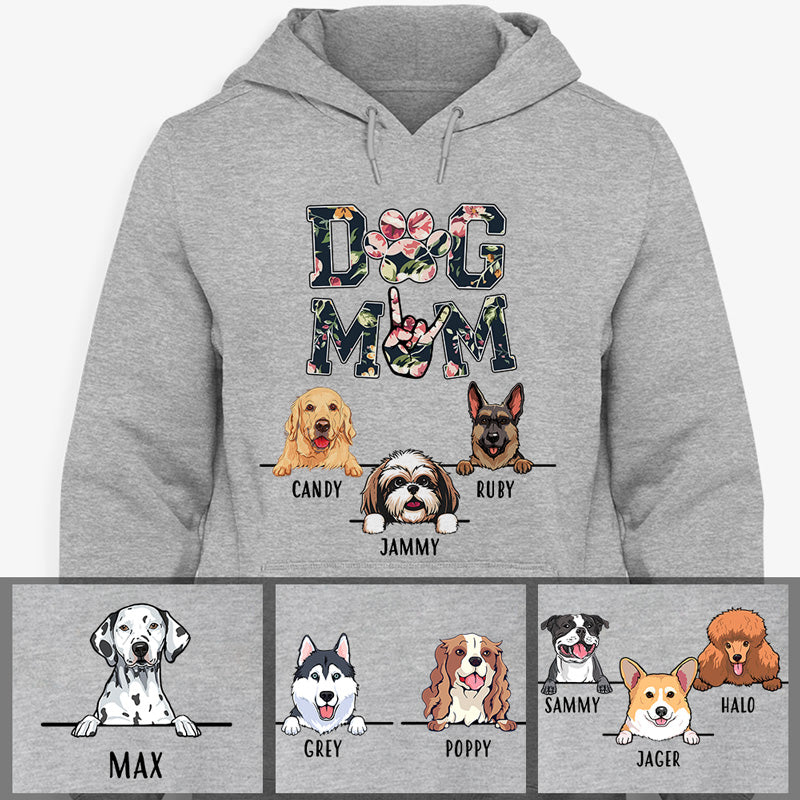 Funny dog mom hoodie, personalized gift for dog lovers - Dog mom floral, custom hooded sweatshirt