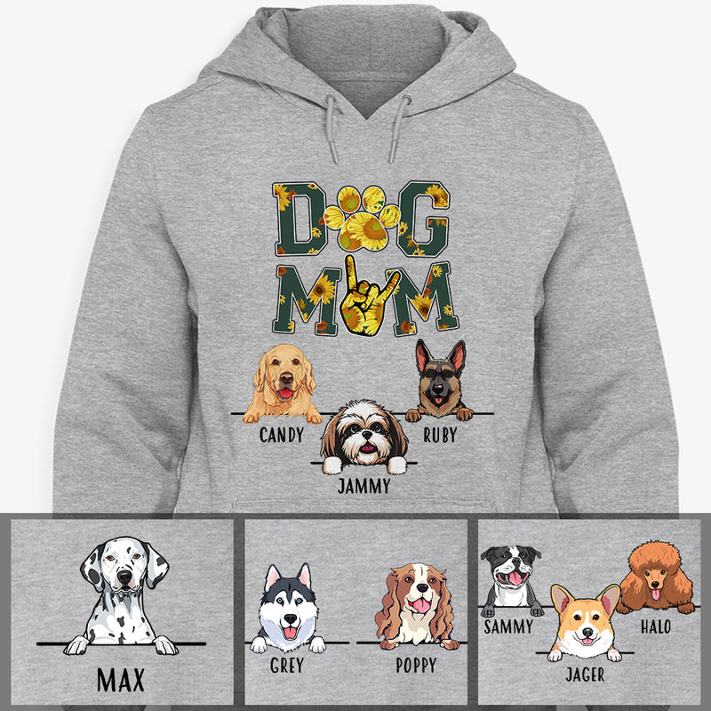 Funny dog mom hoodie, personalized gift for dog lovers - Dog mom flowers, custom hooded sweatshirt