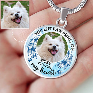 You Left Paw Prints, Pet Memorial, Custom Photo, Luxury Circle Necklace, Gift for Dog Lovers, Cat Lovers