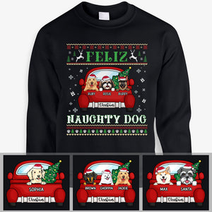 Feliz Naughty, Personalized Custom Sweaters, T shirts, Christmas Gifts for Dog Lovers