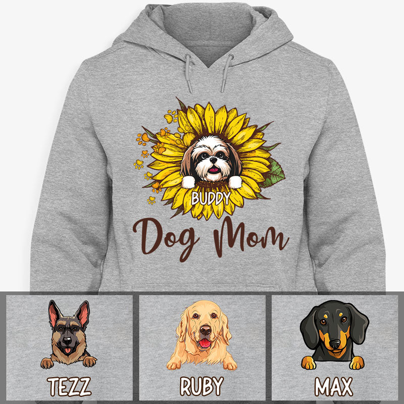 Dog mom Christmas hoodie, personalized gift for dog lovers - Sunflower, dog mom dog dad, custom hooded sweatshirt