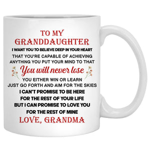 To my Granddaughter, You will never lose, Beach view, Customized mug, Personalized gifts, Mother's Day gifts
