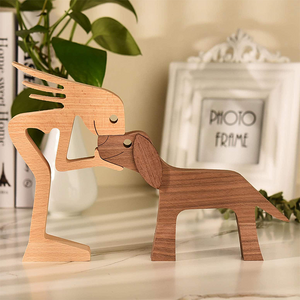 The Love Between Human And Pet, Wooden Pet Carvings, Wood Sculpture, Gifts For Pet Lovers