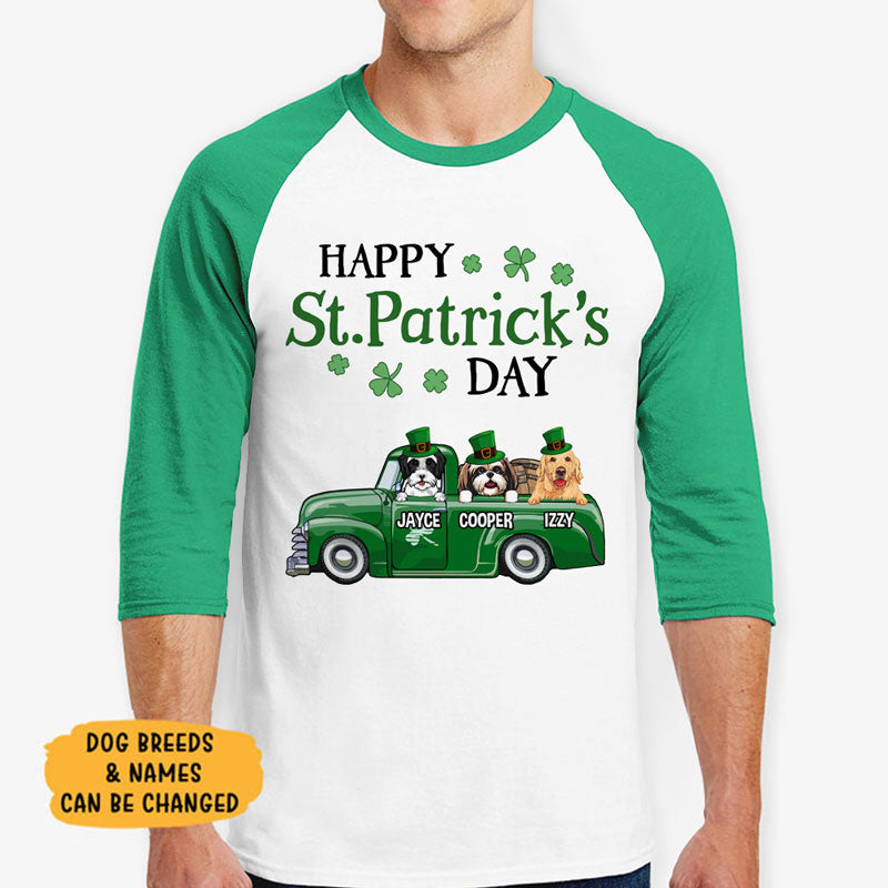 Happy St. Patrick's Day, Dogs Truck, Personalized Unisex Raglan Shirt, St Patricks Day