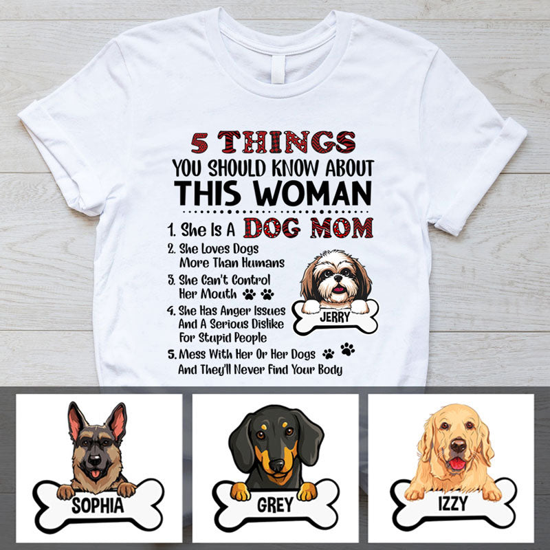 Funny dog shirt, personalized gift for dog lovers - 5 things about this woman, custom t-shirt for dog lovers