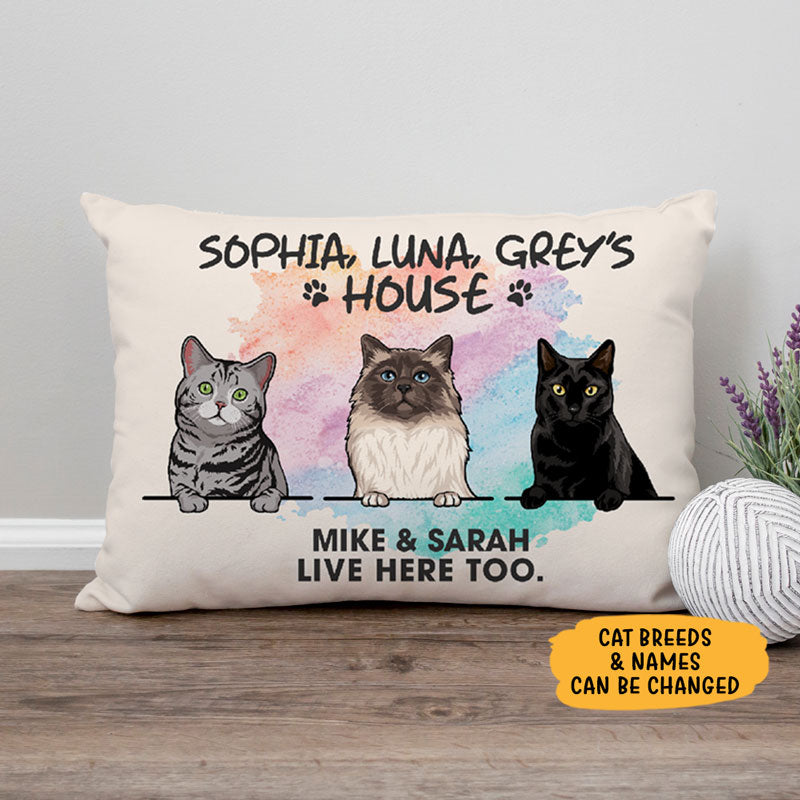Personalized Cat Pillow, Live Here Too, Custom Gift for Cat Lovers