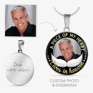 A Piece Of My Heart Circle, Luxury Picture Necklace, Unique Custom Engrave Circle Pendant