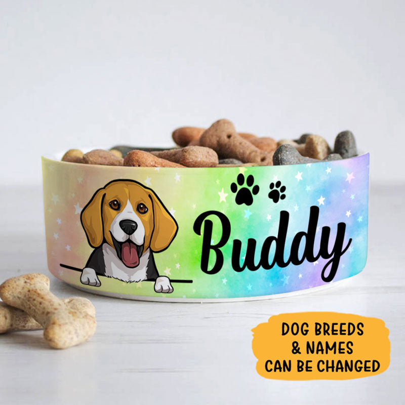 Personalized Custom Dog Bowls, Rainbow Stars, Gift for Dog Lovers