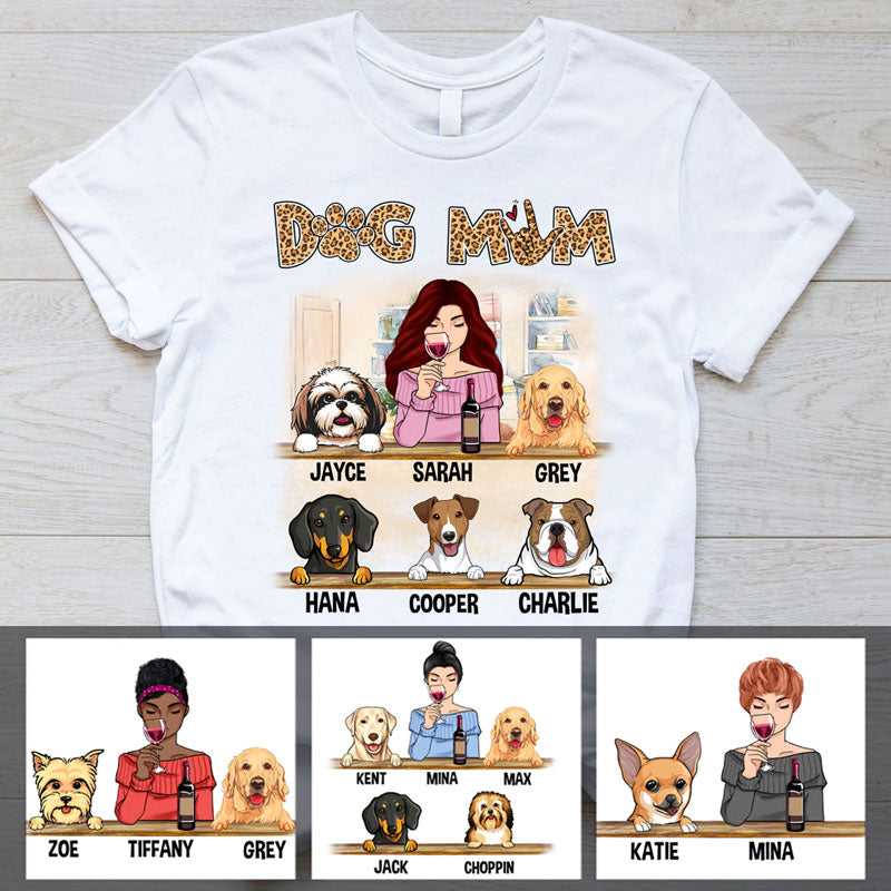 Funny dog mom shirt, personalized gift for dog lovers - Dog mom I love you, leopard, custom t-shirt for dog lovers