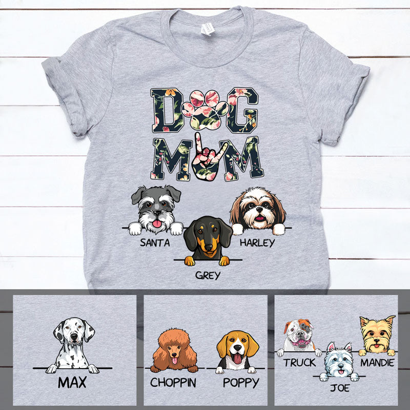Funny dog mom shirt, personalized gift for dog lovers - Pink flower, dog mom, custom t-shirt for dog lovers