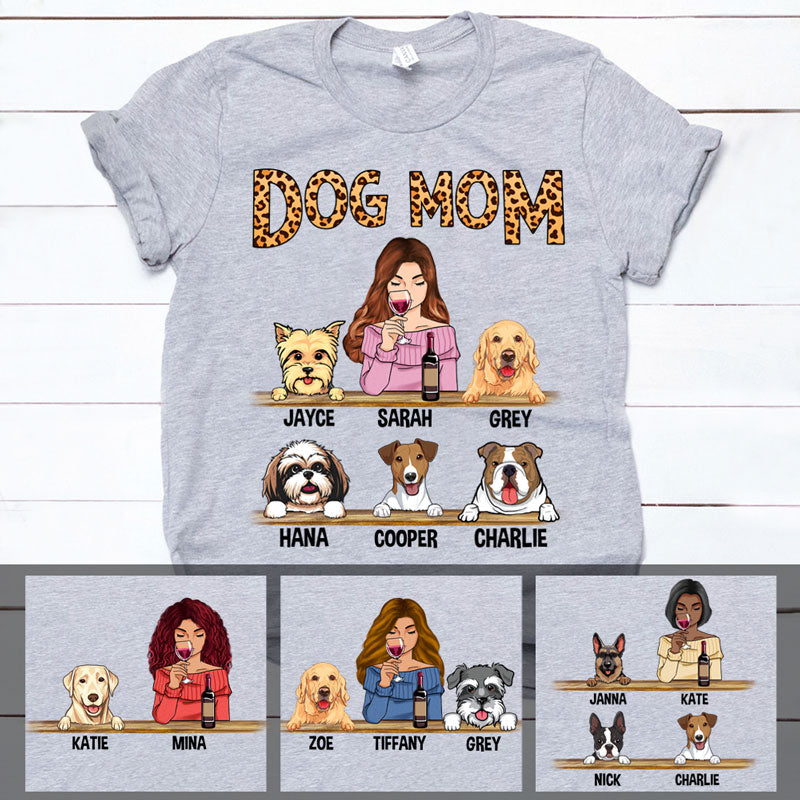 Funny dog mom shirt, personalized gift for dog lovers - Dog mom, leopard, custom t-shirt for dog lovers