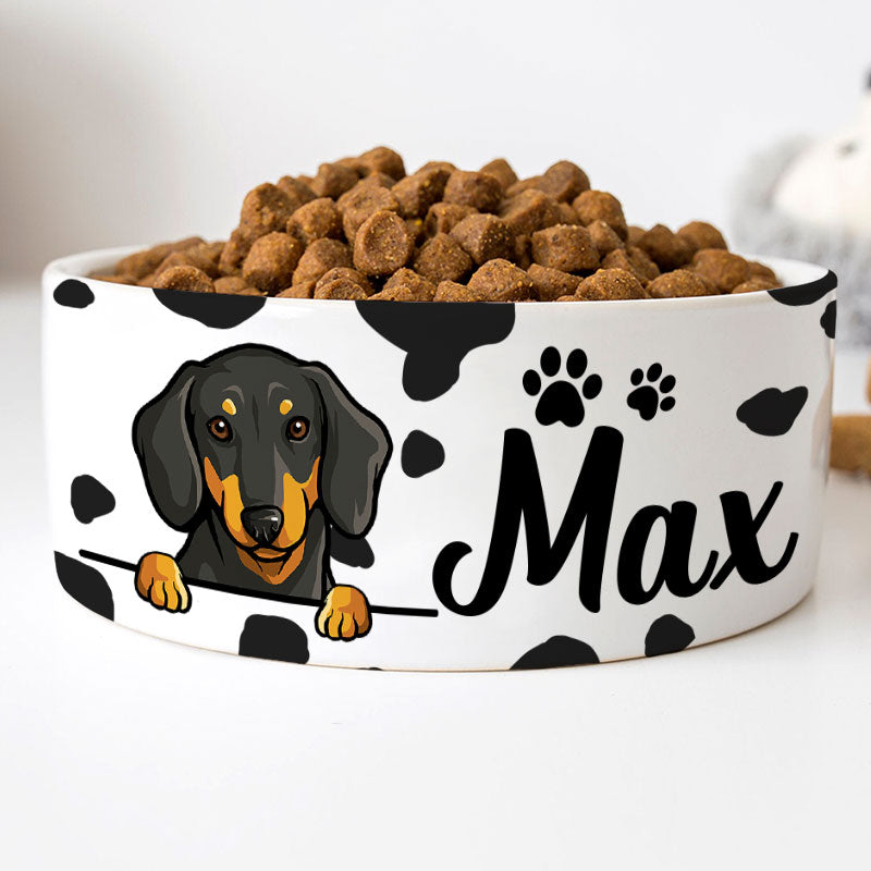 Personalized Custom Dog Bowls, Cow Pattern, Gift for Dog Lovers