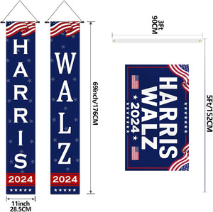 3 Pcs Harris Walz Porch Signs, Banners Outdoor, Gift For Kamala Harris Supporters, Election 2024