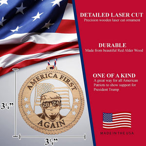 America First Again Wooden Ornaments, Trump Ornament, Election 2024