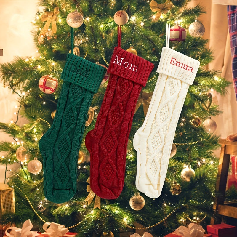 Custom Embroidered Christmas Stockings with Names - Personalized Knit Socks for Family, Perfect Holiday Decor & Gift