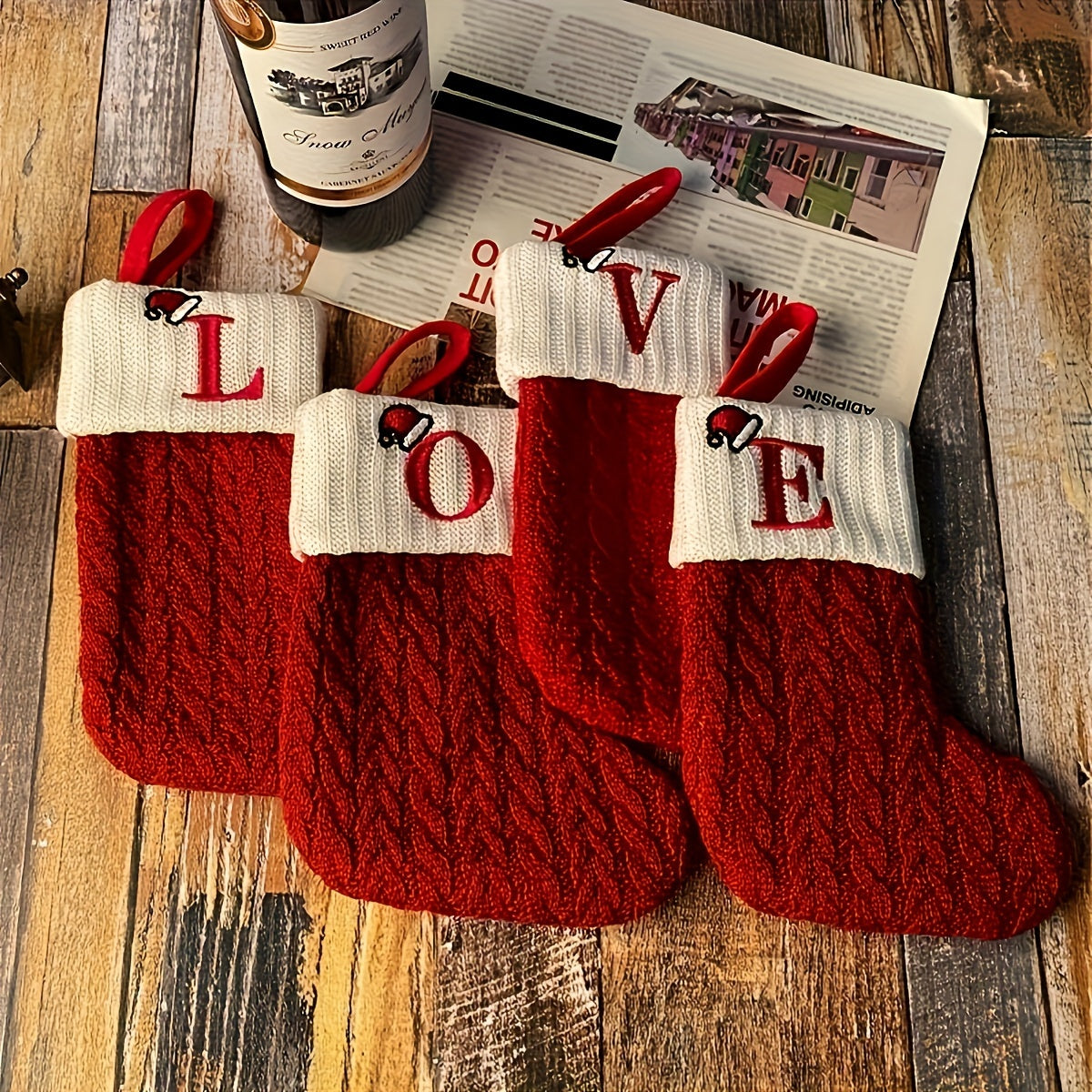 Alphabet Stocking, Knit Christmas Stocking with Personalized Initials - Perfect for Christmas Party Decorations