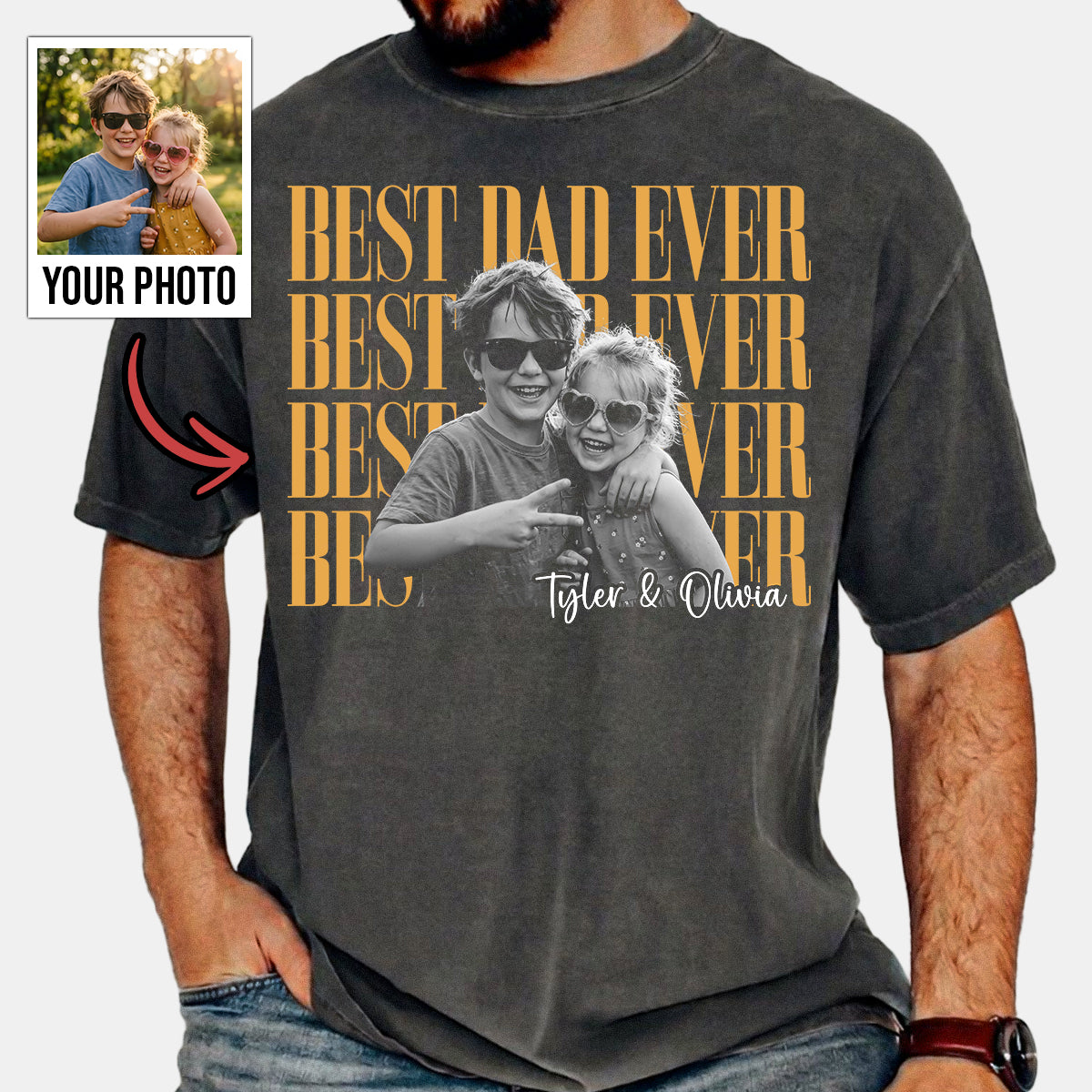 Best Dad Ever Custom Photo Shirt, Washed Tee