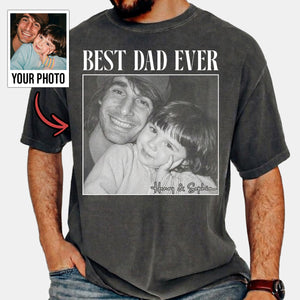 Best Dad Ever Vintage Style Custom Photo Shirt, Washed Tee