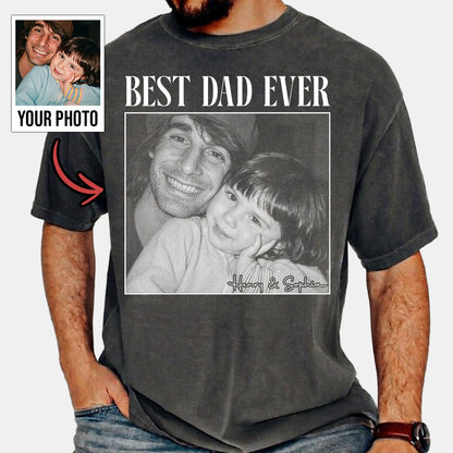 Best Dad Ever Vintage Style Custom Photo Shirt, Washed Tee