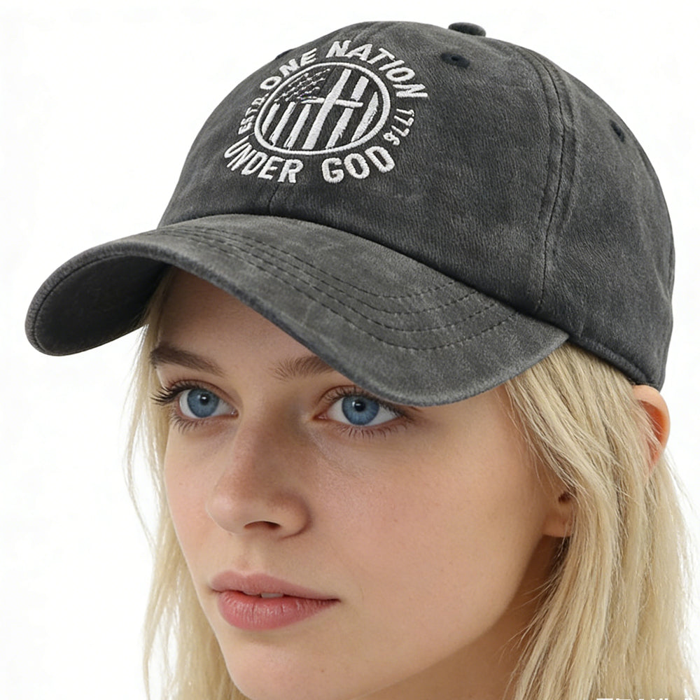 One Nation under God Baseball Cap for Women Men, Adjustable Embroidered Wash Cotton Baseball Cap