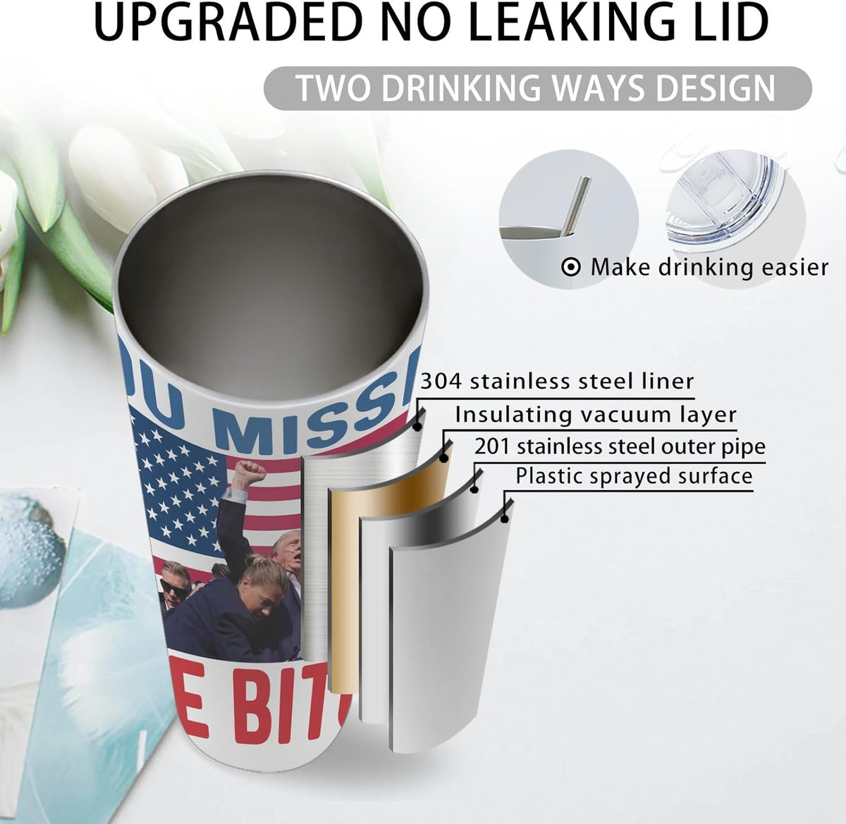 You Missed Me Bitch Skinny Tumbler, Trump Assassination, Election 2024