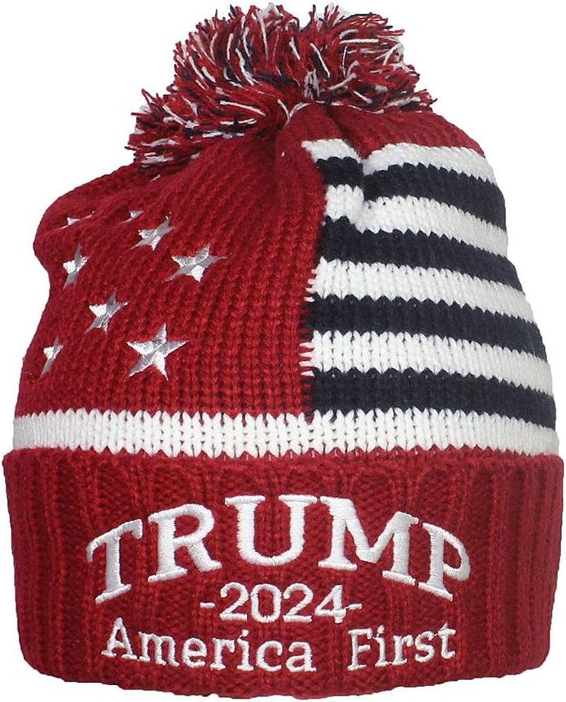US Flag Embroidered Trump Beanie, Gift For Trump Fans, Election 2024