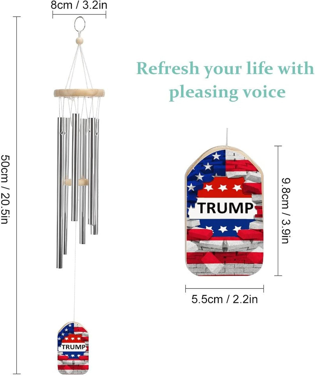USA Flag and Trump Classic Wind Chimes for outside Memorial Home Garden Patio Decor Gifts for Mom