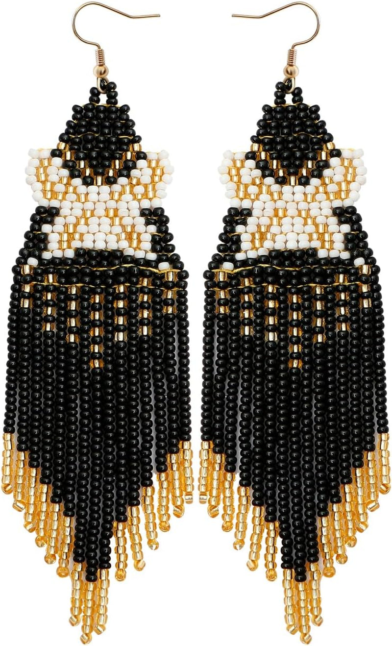 Elegant Bohemian Tassel Earrings Trump - Crafted with Seed Beads and Gold Plated Ear Hooks