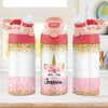 Unicorn Glitter Background, Personalized Water Bottle With Straw, Back To School Gift For Kid
