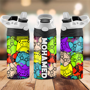 Gaming Controller Retro, Personalized Water Bottle With Straw, Back To School Gift For Kid