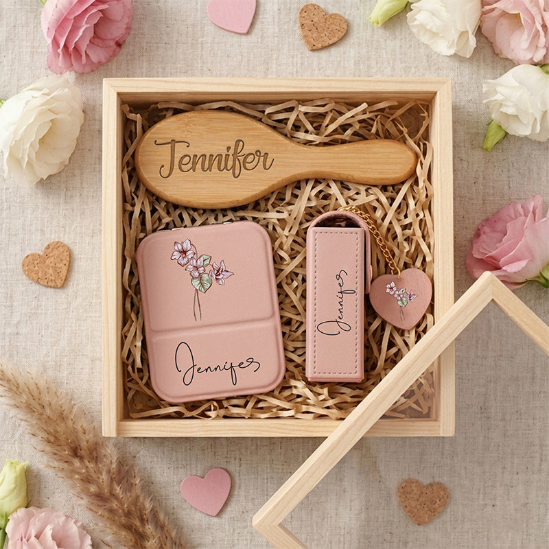 Personalized Gift Set for Her, Custom Mirror Comb Lip Balm Holder, Birthday Gift for Women, Mother’s Day Gift, Custom Name Gift Ver2