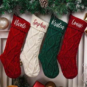 Family Christmas Stockings, Personalized Knitted Stocking, Embroidered Stockings With Name