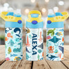 Animal World Background Bottle, Personalized Water Bottle With Straw, Back To School Gift For Kid
