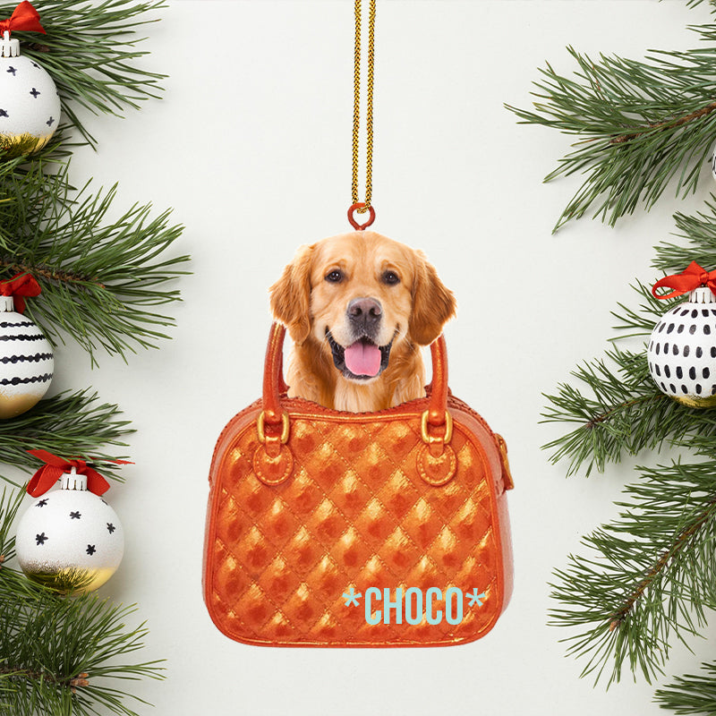 Dog Peeking Through A Tiny Purse Ornament, Personalized Shape Ornaments, Family Gifts, Christmas Ornament