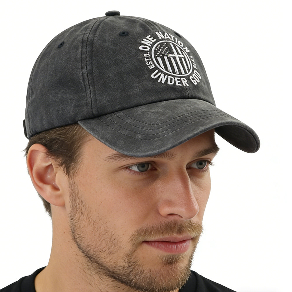 2Pcs One Nation under God Baseball Cap for Women Men, Adjustable Embroidered Wash Cotton Baseball Cap