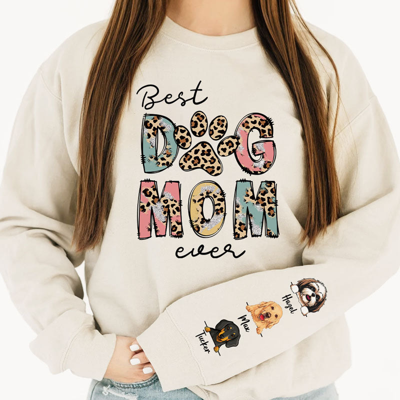 Best Dog Mom Cat Mom Fur Mom Ever, Personalized Sweatshirt Custom Name On Sleeve, Christmas Gift For Pet Lovers