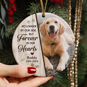 No Longer By Our Sides, Personalized Memorial Ornaments For Loss Of Pets, Custom Photo