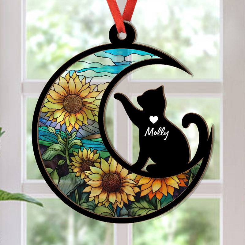 Loss Of Cat Sympathy Silhouette, Personalized Memorial Suncatcher, Memorial Ornament For Loss Of Cat