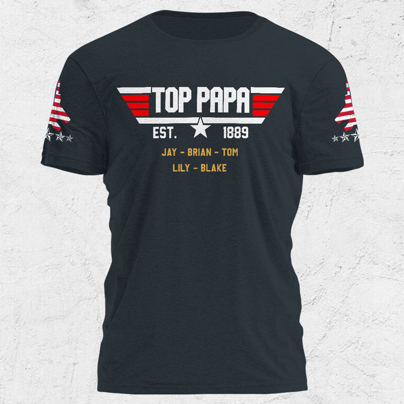 Top Papa Est Custom Father's Day Gifts For Dad Personalized All Over Print T-Shirt