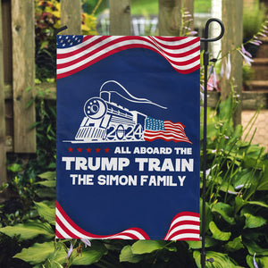 All Aboard The Trump Train, Personalized Garden Flag, Home Decoration. Election 2024