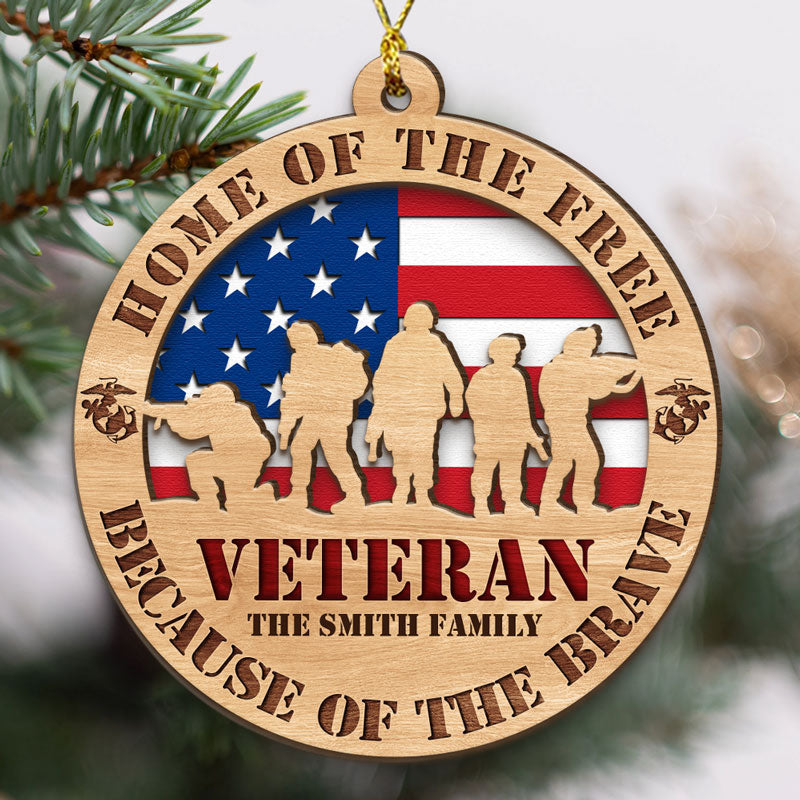 Home Of The Free Veteran, Personalized 2 Layer Ornaments, Trump Ornaments, Election 2024