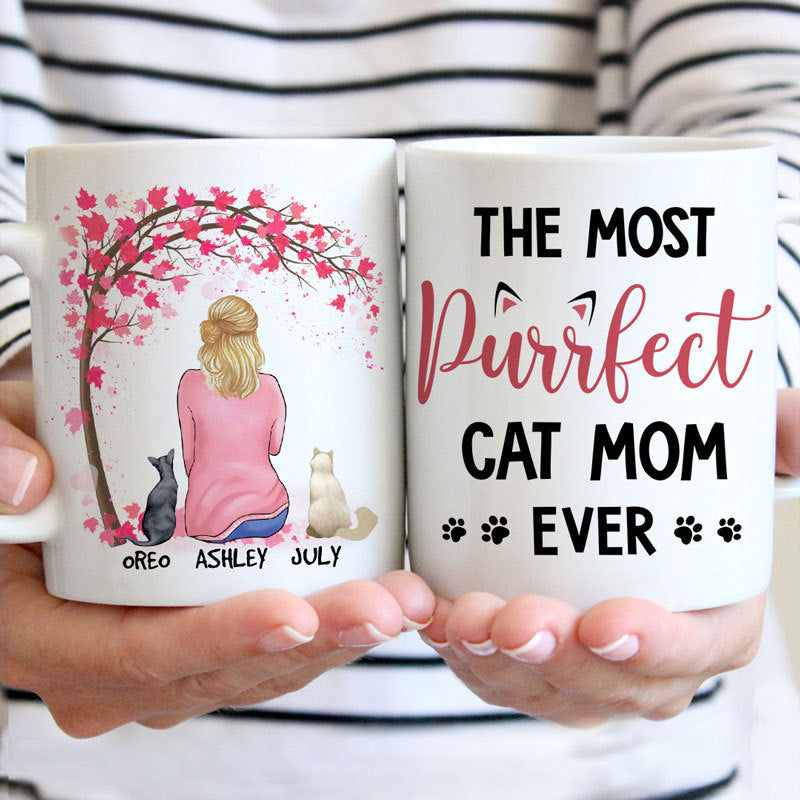 The Most Purrfect Cat Mom Ever, Red Tree, Personalized Mugs, Custom Gifts for Cat Lovers