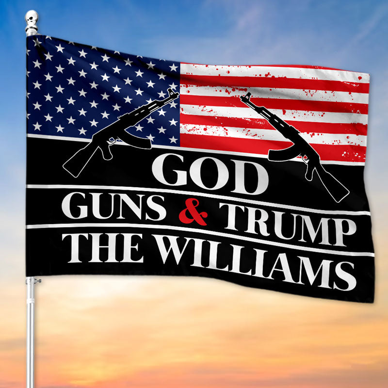 God Guns And Trump, Personalized House Flag, Gift For Trump Fans, Election 2024