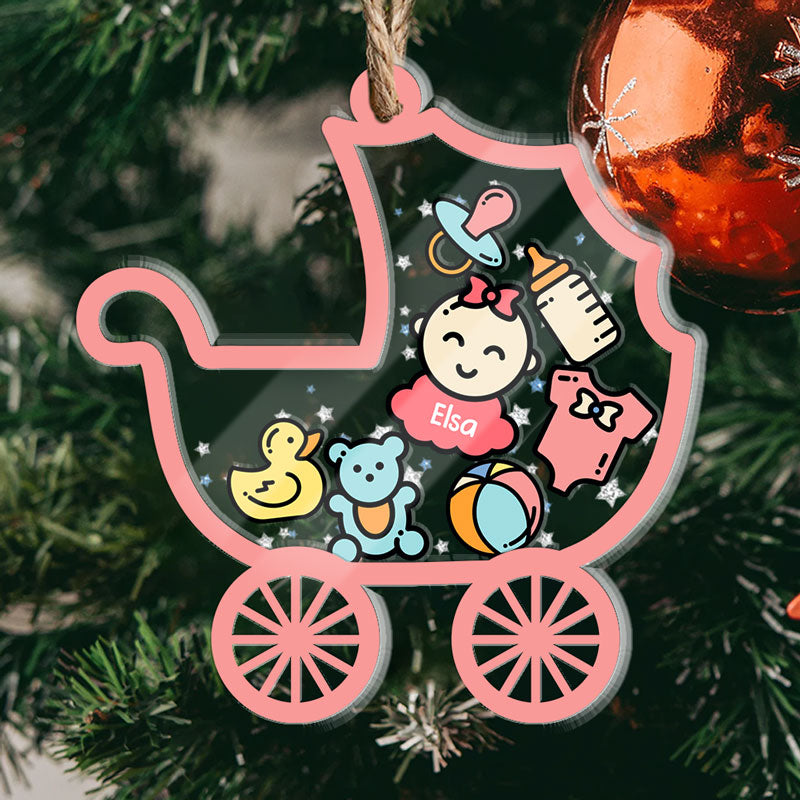 baby carriage ornament Baby Carriage Ornament, Personalized 3 Layers Shaker Ornament, Custom