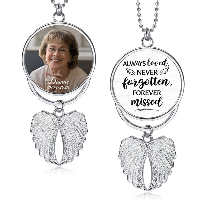 Always Love, Never Forgotten, Personalized Wings Keychain, Car Hanger, Custom Photo
