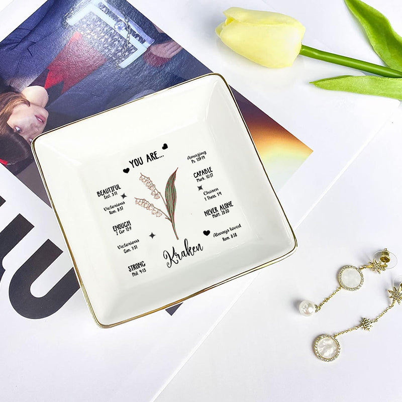 Christian Inspirational Jewelry Dish, Bible Verse Ring Dish, Faith Trinket Tray, Religious Gift for Women, Scripture Jewelry Holder, Christian Decor, Mother's Day Gift, Gift for Mom